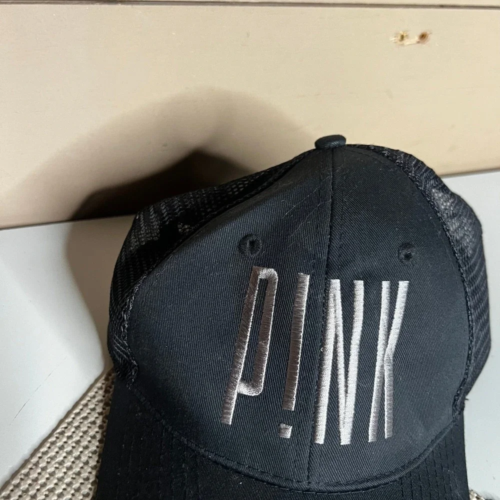 Nissin‎ Cap PINK Embroidered Black Trucker Hat Mesh Back Adjustable Snapback